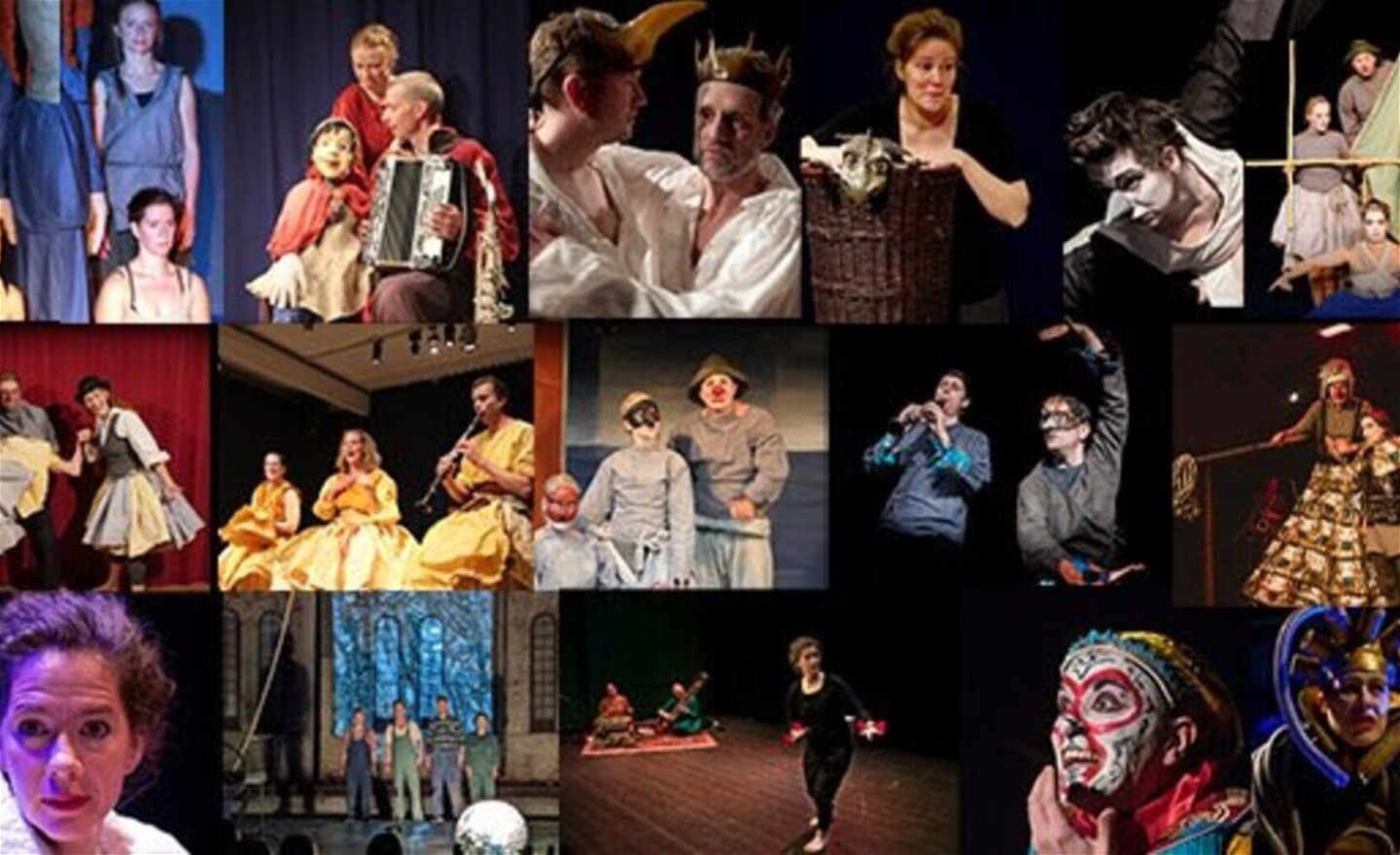 Collage av olika teaterföreställningar med Långsjö teater