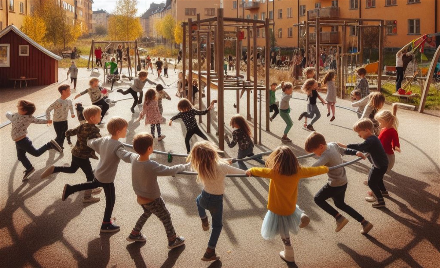Barn som dansar på en lekplats