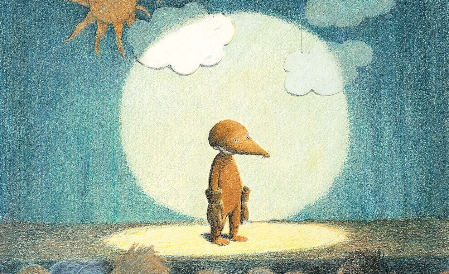 Illustration ur boken Ensam mullvad på en scen