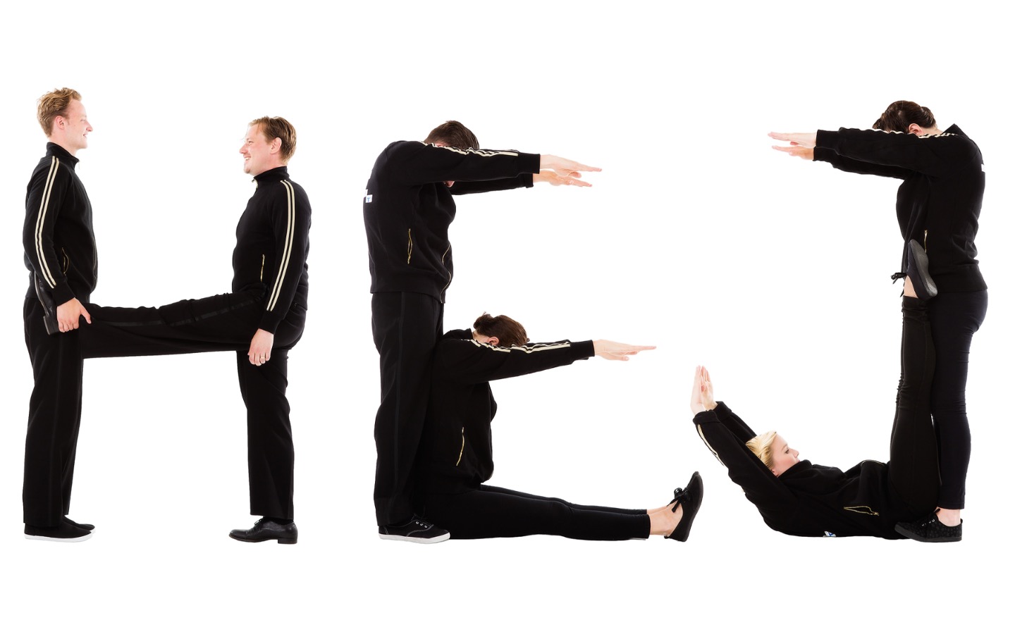 En formation av sex personer som tillsammans bildar ordet HEJ med sina kroppar.