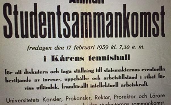 En textad affisch frå det ursprungliga mötet 1939 där man kallar till 